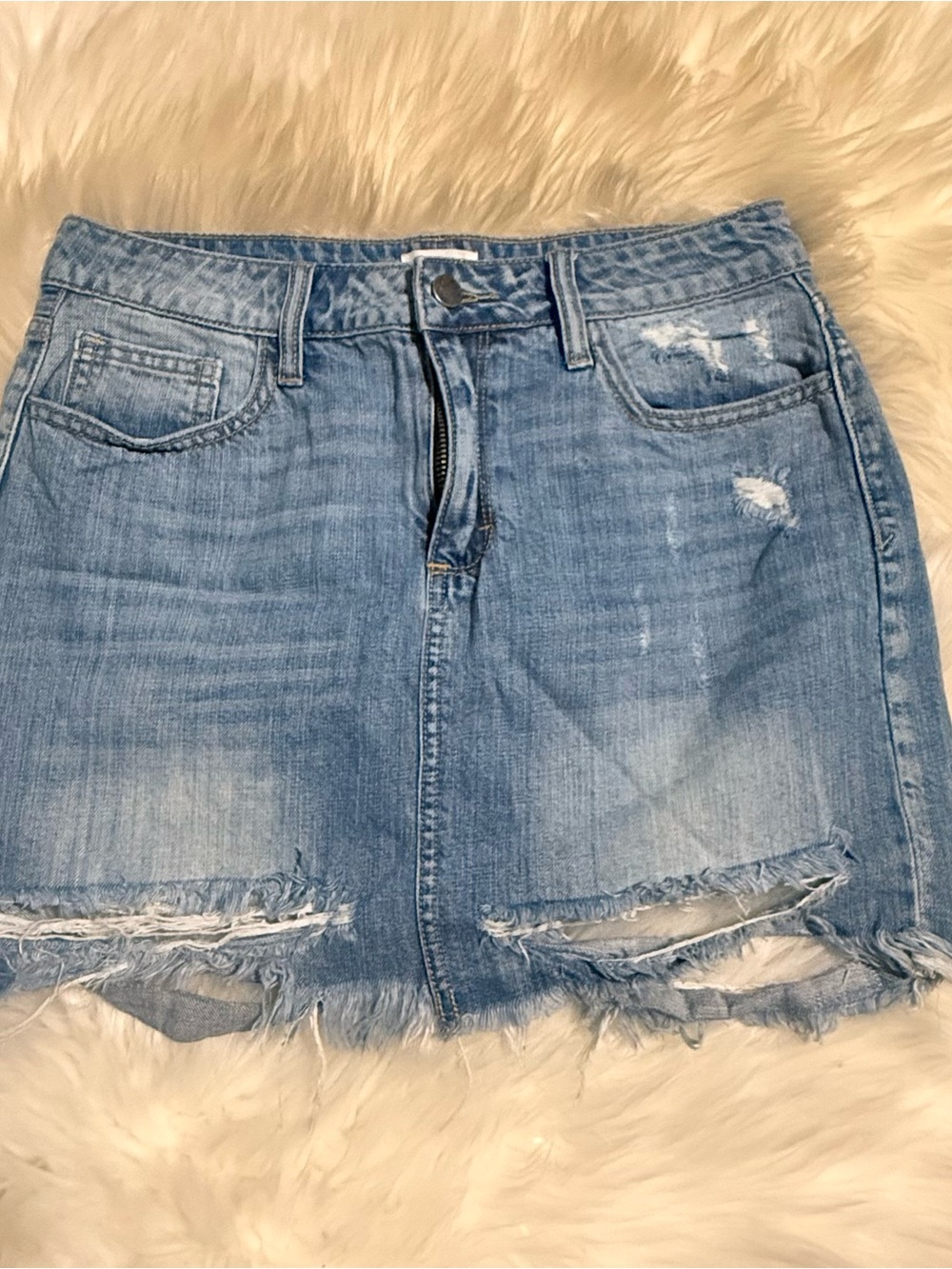 Cello Light Blue Distressed Denim Mini Skirt
